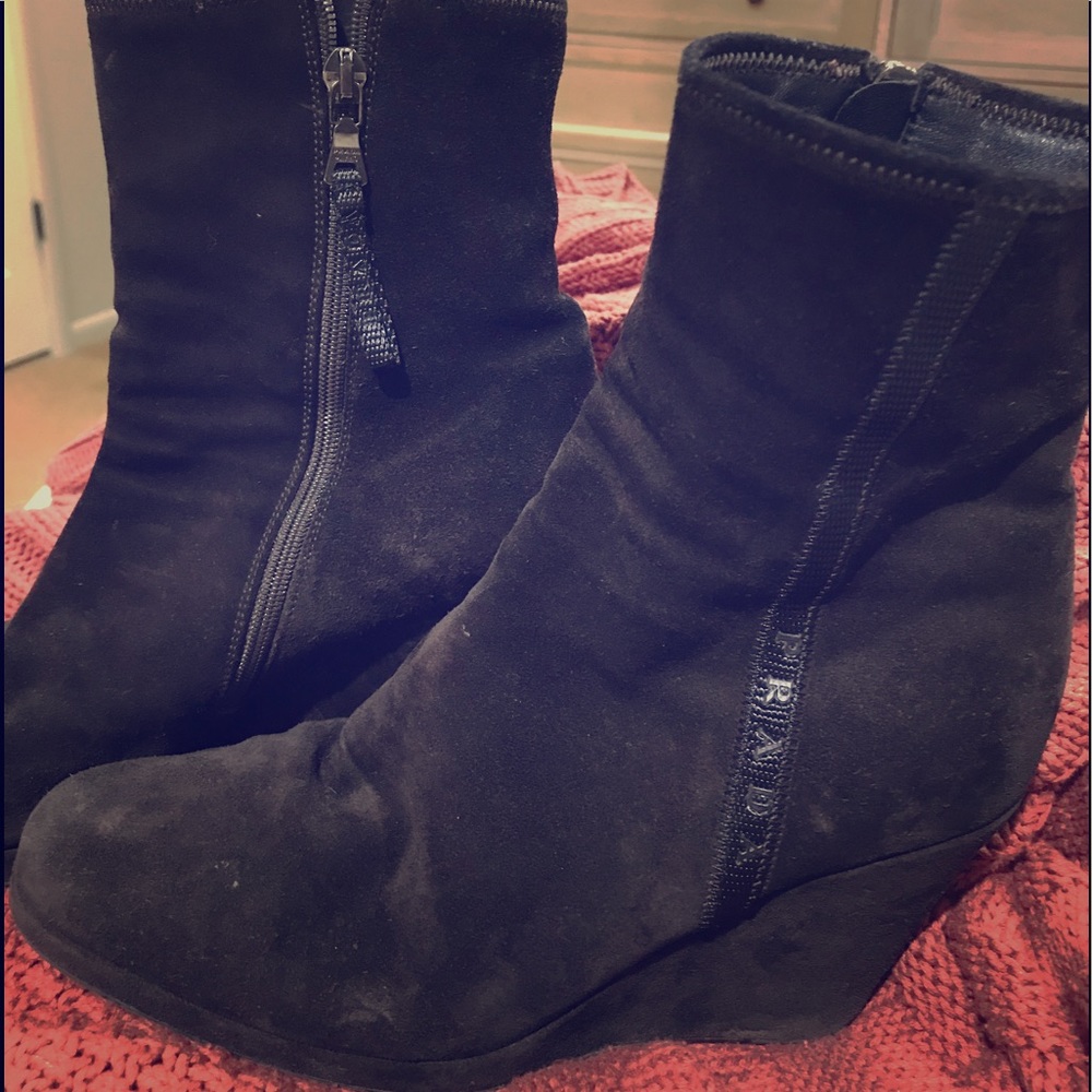 Prada Brown Suede Ankle Wedge Bootie . Classic Hip